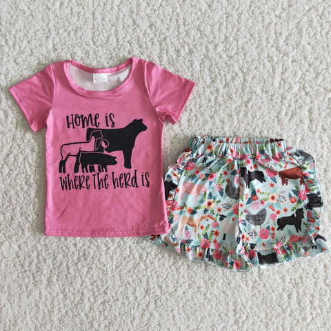 B5-22 baby girl clothes cow farm summer shorts set-promotion 2024.3.16 $5.5
