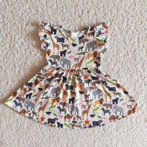 B11-10 kids clothing  girl animal flutter sleeve summer pearl dress-promotion