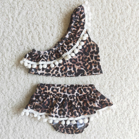 C2-12 baby girl clothes summer 2pcs leopard swim suit