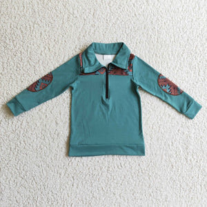 BT0093 baby boy clothes green zipper shirt