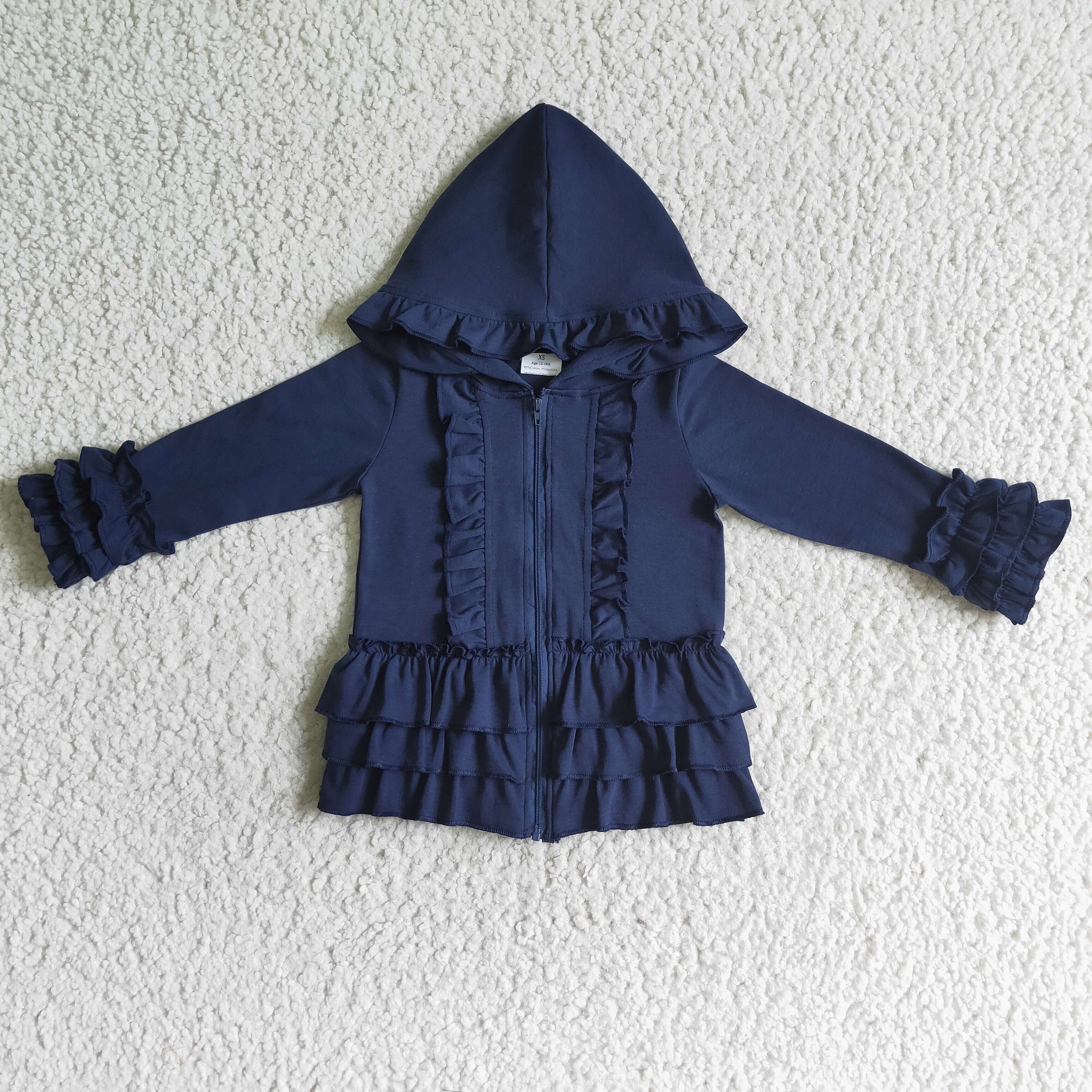GT0013 baby girl clothes navy ruffles cotton winter coat jacket