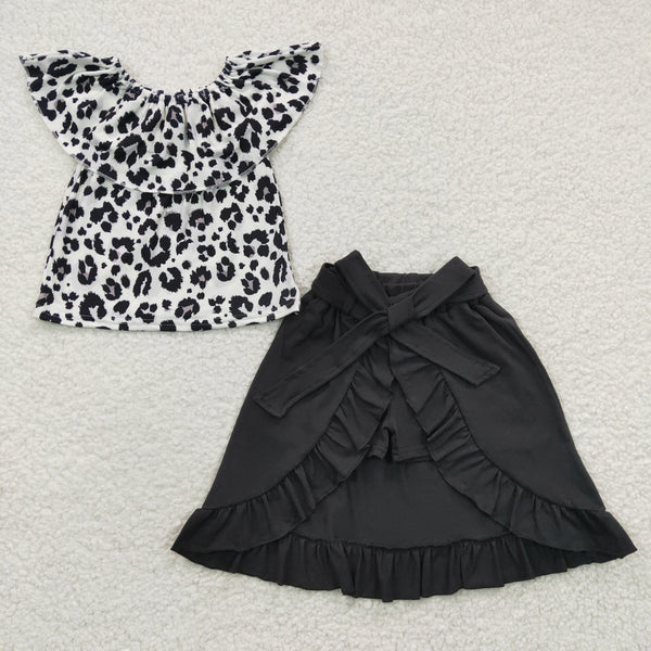 GSSO0183 kids clothes girls black leopard skirt summer outfits