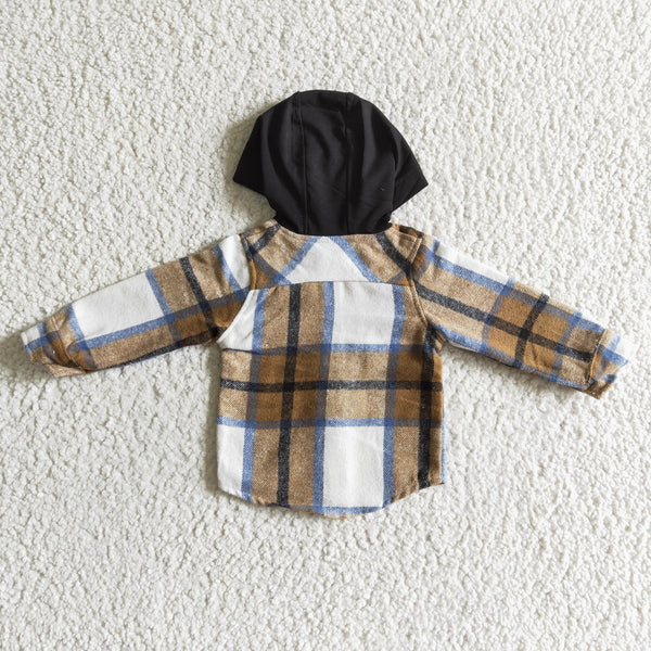 BT0076 baby boy clothes brown plaid hoodies shirt