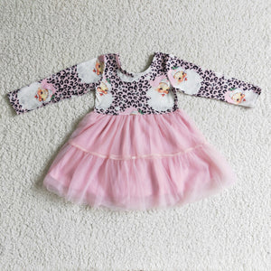 GLD0134 baby girl clothes santa claus pink  leopard christmas dress