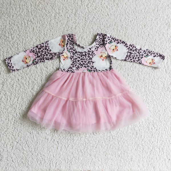 GLD0134 baby girl clothes santa claus pink  leopard christmas dress