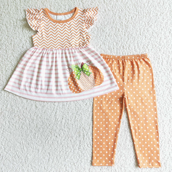 GSPO0172 toddler girl clothes halloween boutique kids clothing pumpkin set