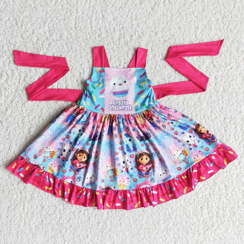 E14-2 girl clothes cartoon summer sleeveless hot pink dress-promotion 2024.1.27