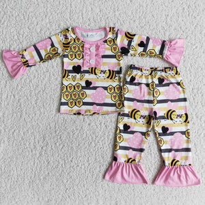 girl clothes winter bee farm long sleeve pajamas set