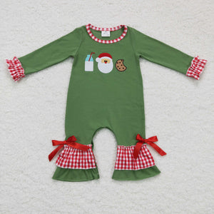 LR0233 baby girl clothes green santa claus christmas romper