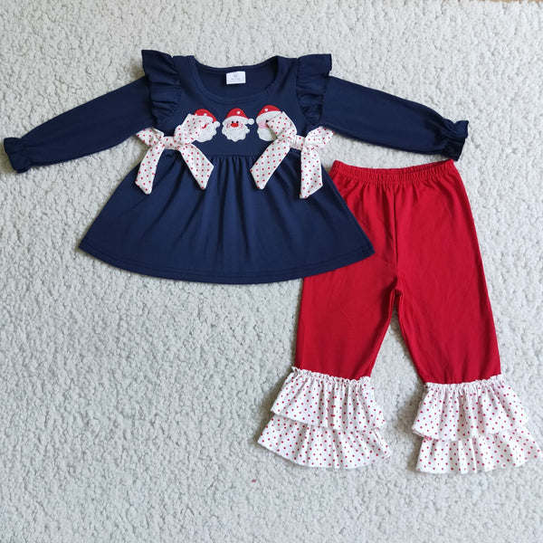 6 B7-39 baby girl clothes navy santa claus embroidery outfits