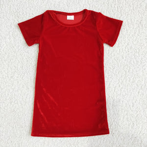 B16-4 girl short sleeve red velvet summer dress