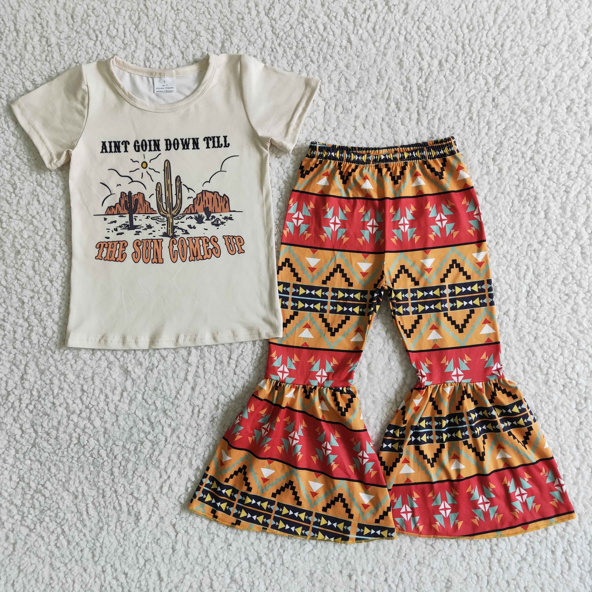 B14-28 girls clothes the sun comes up fall spring short sleeve set