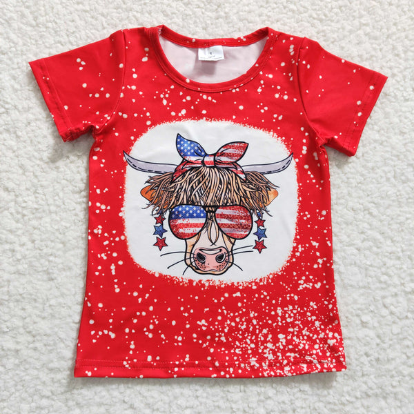 GT0114 baby girl clothes cow july 4th patriotic summer tshirt