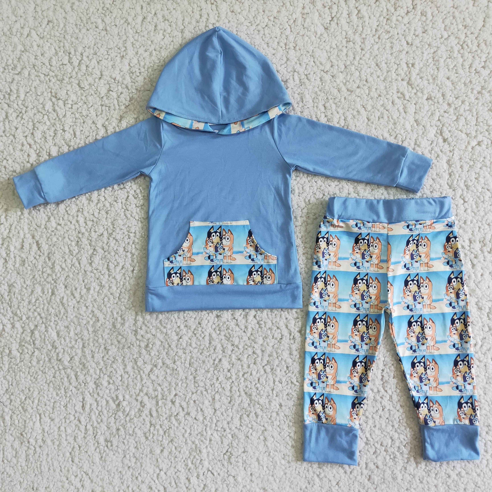 6 A2-12 boy blue cartoon hoodies winter long sleeve set  dog