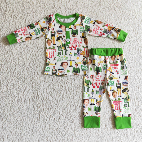 BLP0077  baby boy clothes sleepwear green cartoon boys pajama set