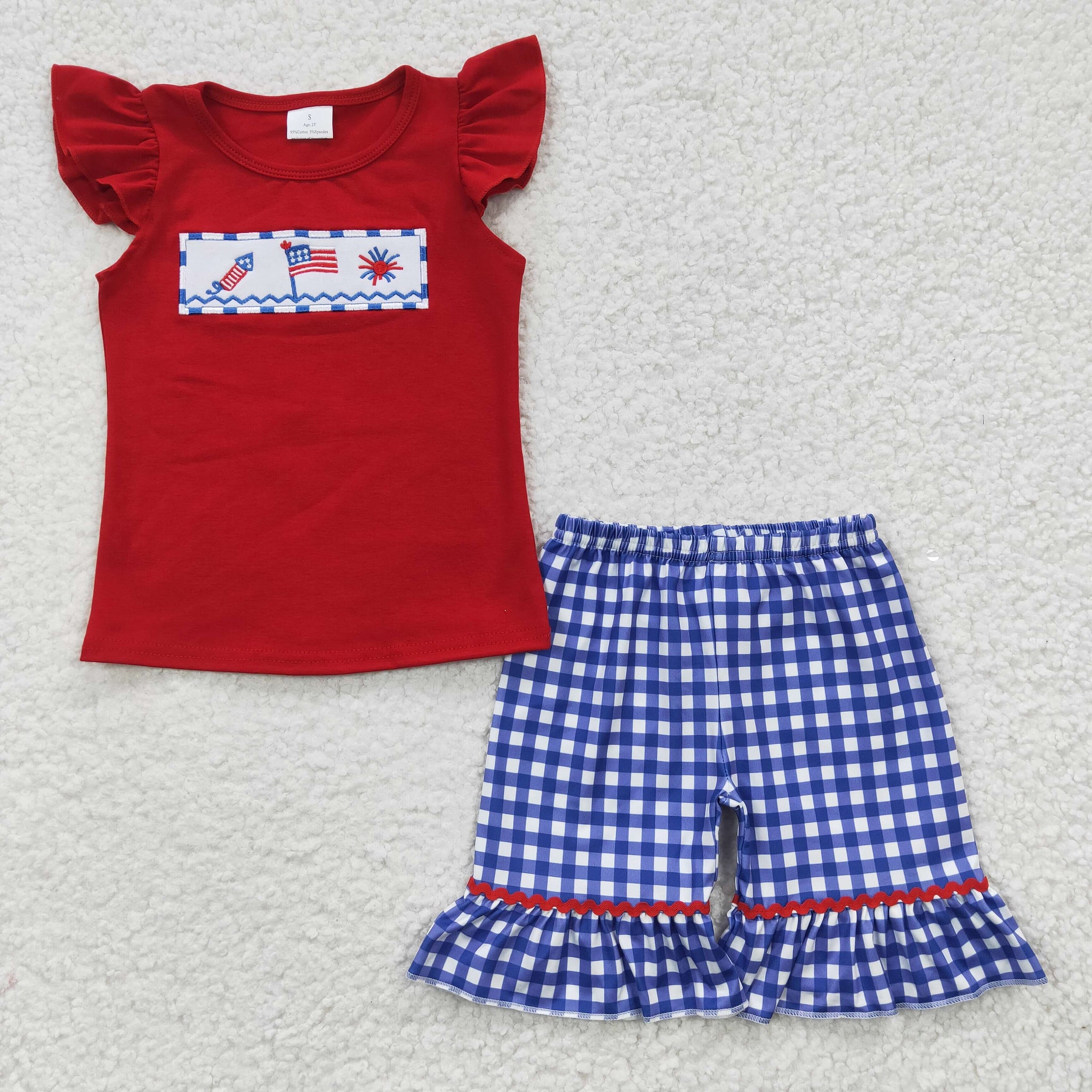 GSSO0193 kids clothes girks july 4th embroidery patriotic outfit