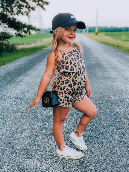 A10-12 girl clothing summer leopard sleeveless 2pcs set