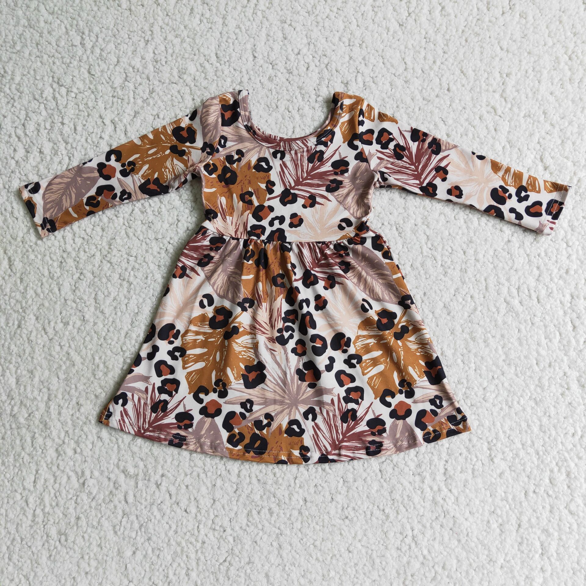 dress brown leopard leave winter long sleeve dress