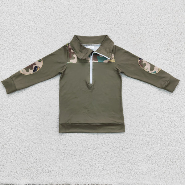 BT0098 baby boy clothes green zipper top winter shirt