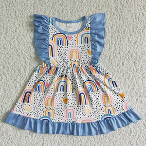 GSD0016 kids clothing blue rainbow summer dress