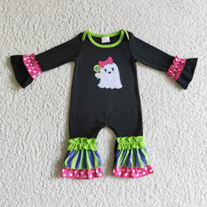 LR0133 baby halloween clothes embroidery ghost romper