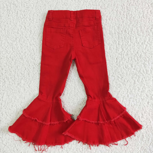 P0006 teenage girls clothing girls pants red jeans toddler bell bottoms