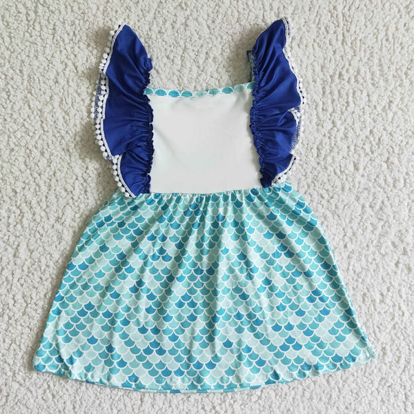 A9-1-1 girl clothes summer blue  flutter sleeve dress-promotion 2024.3.16 $2.99
