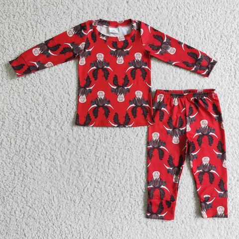 BLP0083 baby boy clothes cow red pajamas