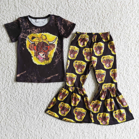 GSPO0010 kids clothing black cow fall spring short sleeve set-promotion 2024.3.9 $5.5