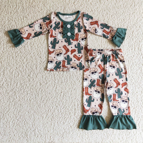 GLP0291 baby girl clothes green christmas pajamas set