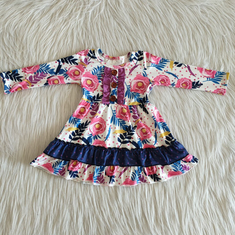 6 A28-14 girl winter navy floral flower long sleeve dress-promotion 2023.8.7
