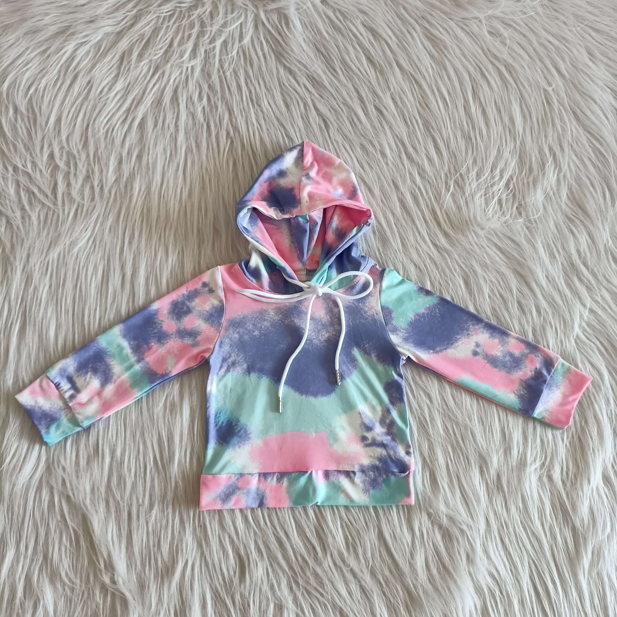 6 A24-4 baby girl clothes tie dye toddler winter hoodies shirt top-promotion 2023.12.16