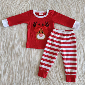 6 B4-24 sleepwear christmas pajamas deer embroidery cotton pajama set