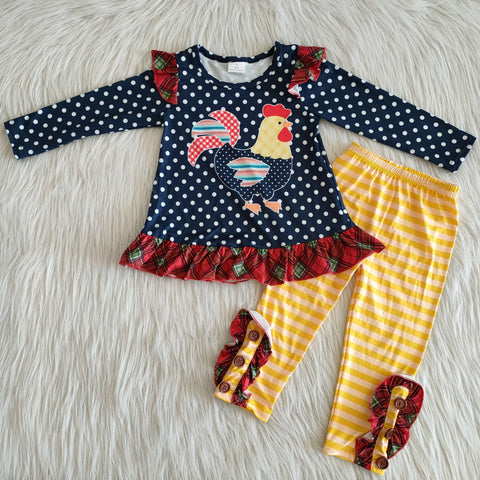 6 A28-16 RTS girl winter navy rooster farm winter long sleeve set-promotion 2023.10.28