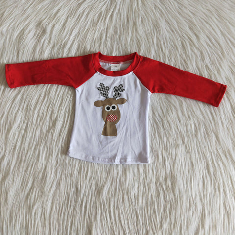 girl deer red christmas vinyl long sleeve shirt top