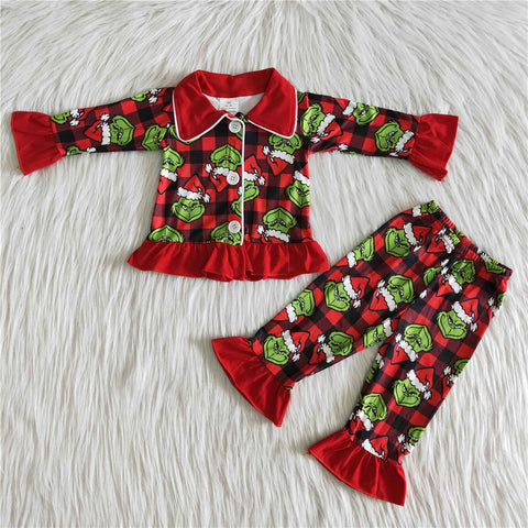 6 A19-15 baby girl clothes cartoon red girl christmas pajamas set