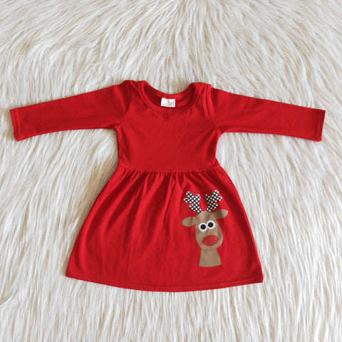 6 A30-26-1 girl vinyl deer red christmas clothes winter long sleeve dress