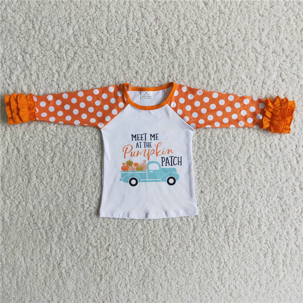 6 B6-31 girl halloween orange dot pumpkin truck matching top tshirt-promotion 2023.10.4