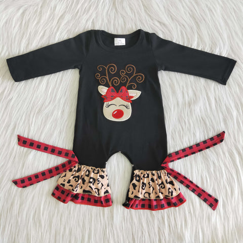 6 B11-9 baby girl clothes deer embroidery christmas romper