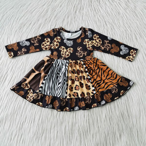 6 B11-37 girls dress winter leopard twirl long sleeve dress