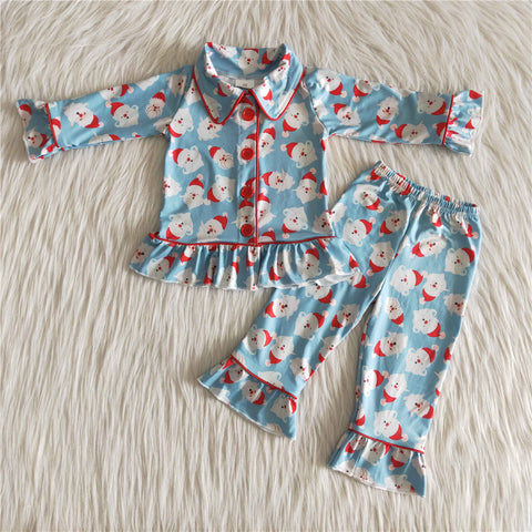 6 B6-22 Girl blue Santa Claus christmas long sleeve pajamas-promotion 2023.11.18