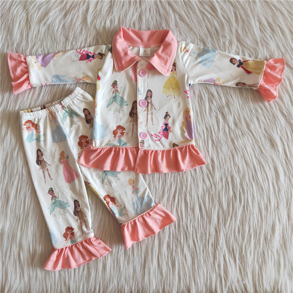 Girl clothing winter pink princess pajamas long sleeve set