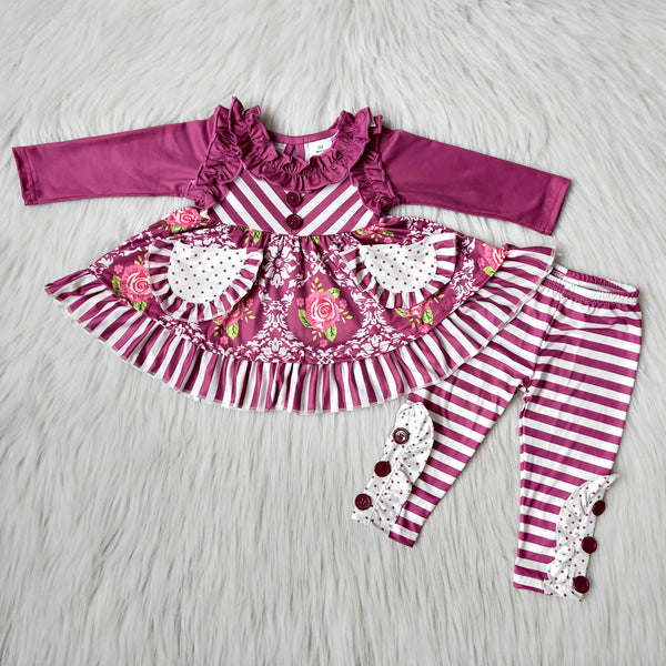 6 B8-21 girl purple stripe pocket winter long sleeve set