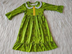 6 A14-30 baby gir clothes green cartoon pajamas gown christmas dress