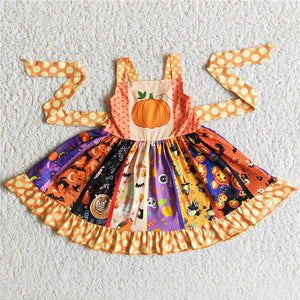 girl halloween pumpkin orange twirl dress