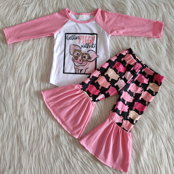 6 A10-17 baby girl clothes pink pig girls boutique outfits