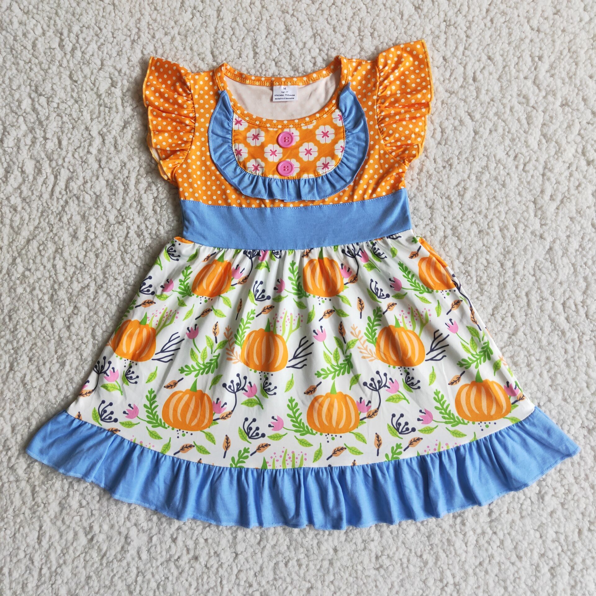 girl halloween orange short sleeve pumpkin dress