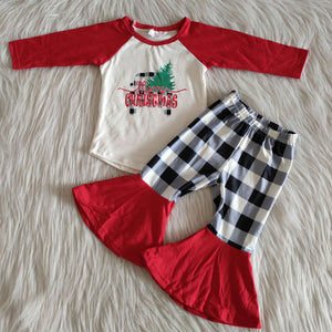 6 A12-15 girl winter plaid christmas tree truck long sleeve set - promotion 2023.10.21