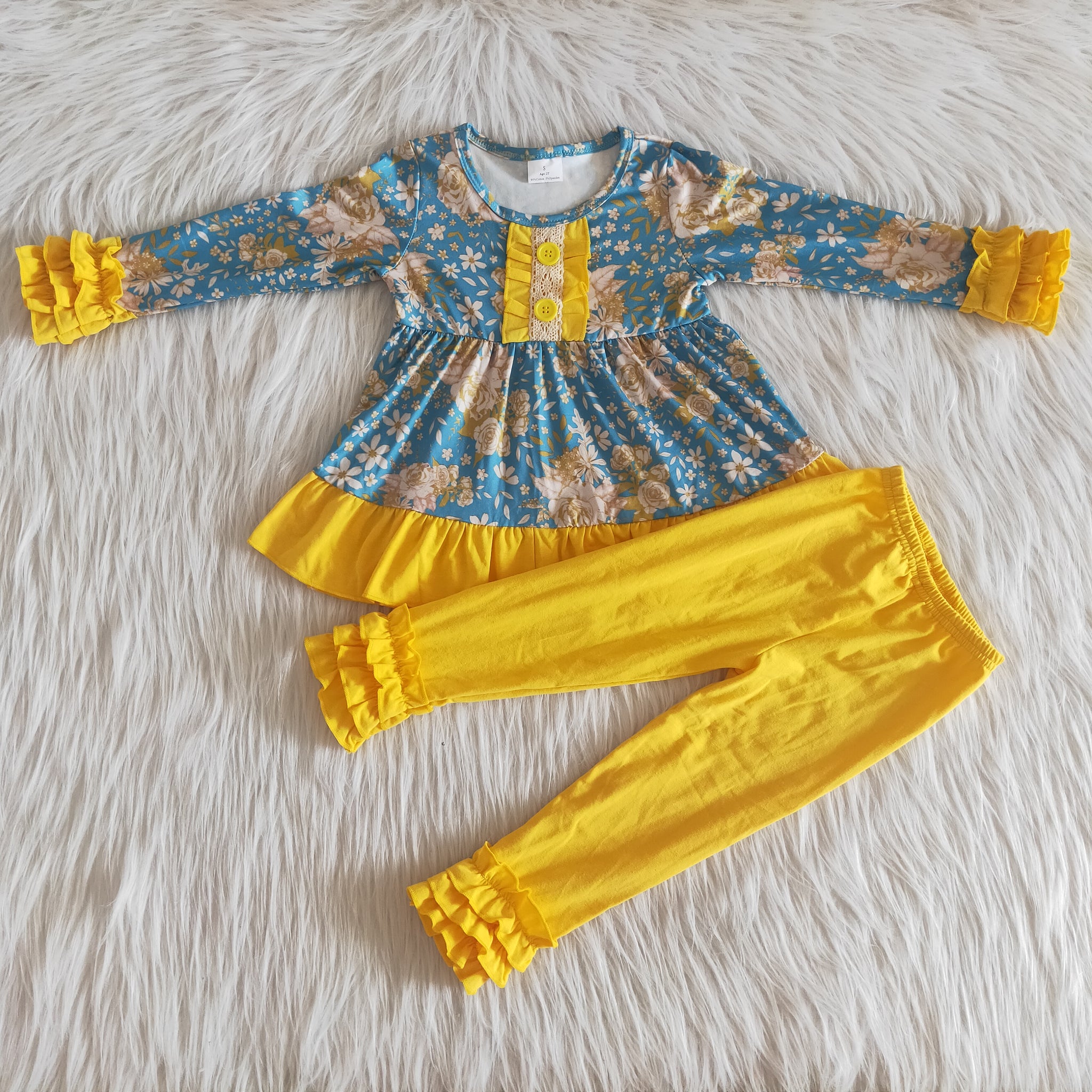 6 A33-17 girl winter floral yellow winter long sleeve set-promotion 2023.11.4