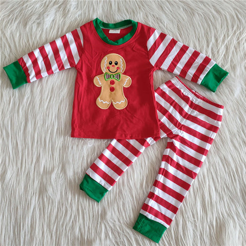 6 A18-15 Boy 100% cotton red stripe emboridery cartoon pajamas